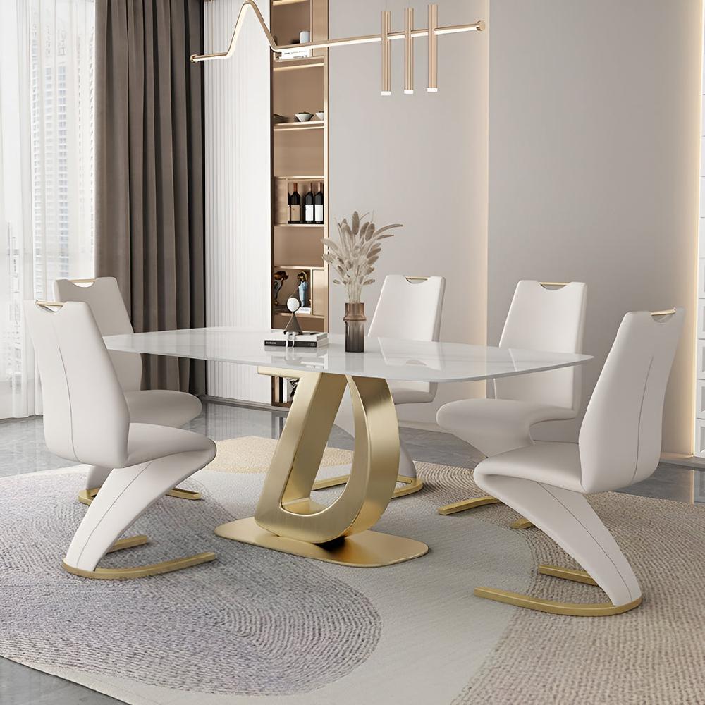 lixra Modern Marble Dining Table Set With Chairs