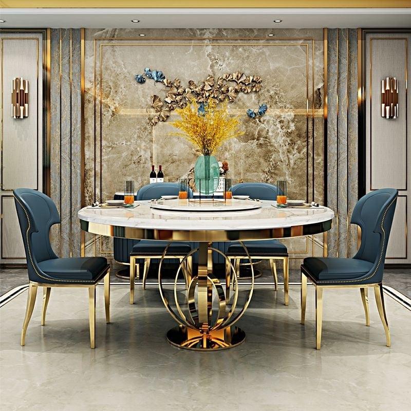 lixra Modern Marble-Top Dining Table Set