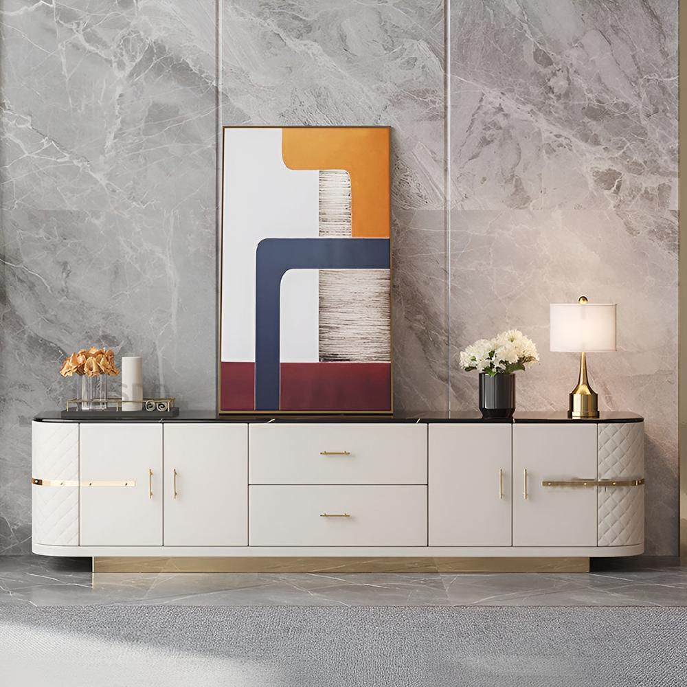 Lixra Modern Marble TV Stand With Metal Base