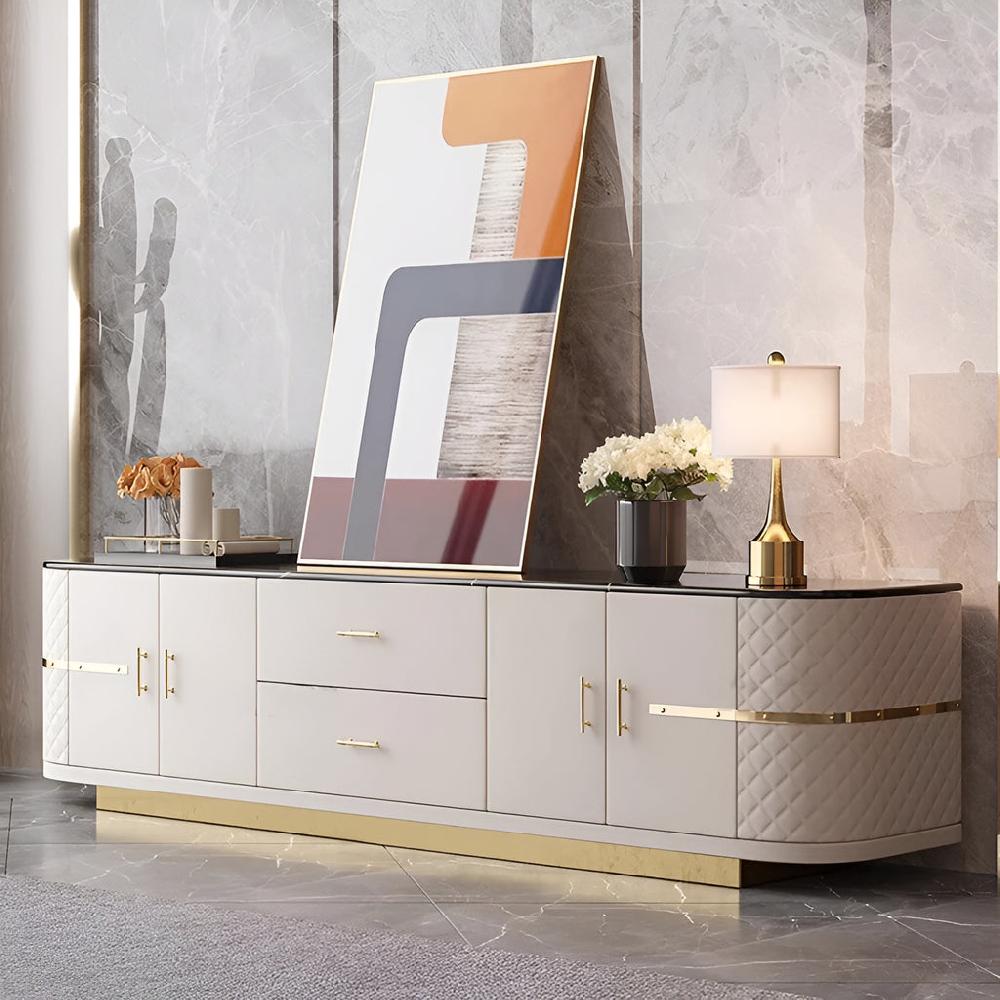 Lixra Modern Marble TV Stand With Metal Base