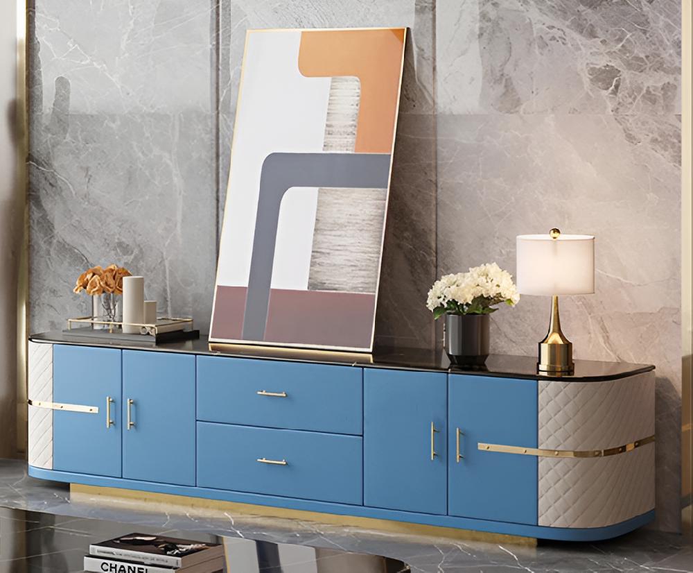 Lixra Modern Marble TV Stand With Metal Base