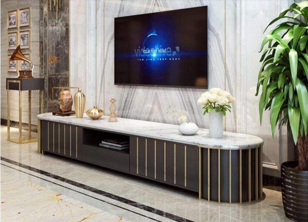 lixra Modern Metal Framed Wooden TV Stand