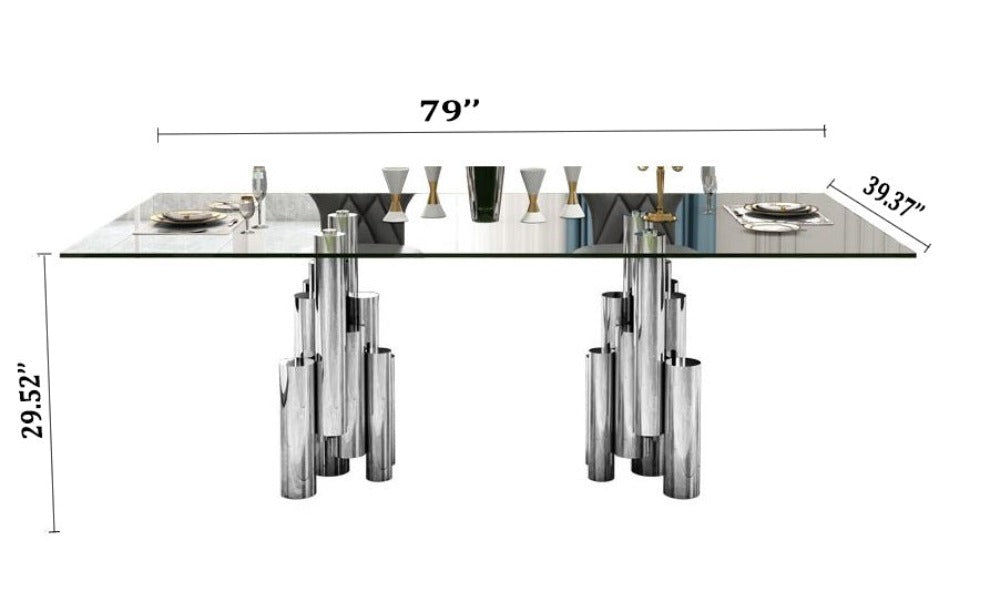 Lixra Modern Metallic Glass Dining Table
