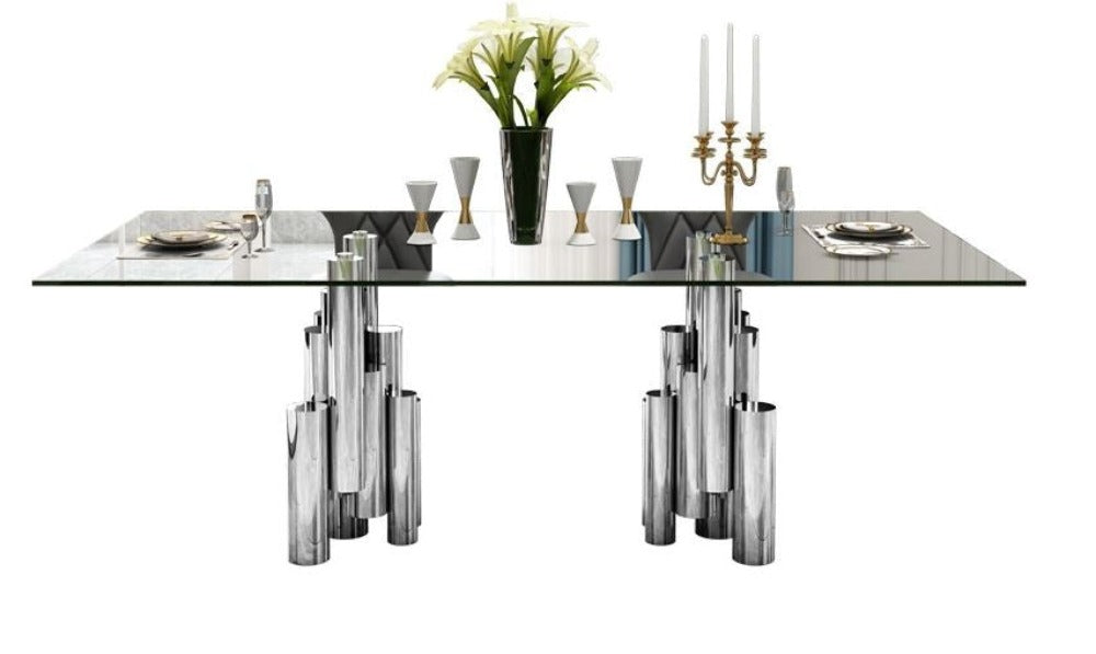 lixra Modern Metallic Glass Dining Table