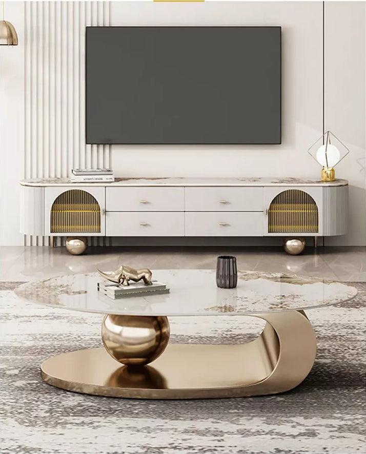 Lixra Modern Oval Shaped Marble Coffee Table
