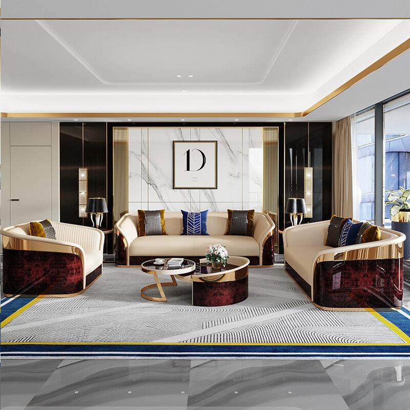 Lixra Modern Polished Wooden Leather Sofa Set