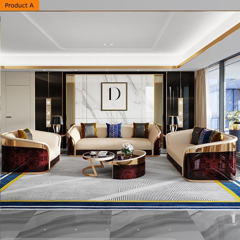 Lixra Modern Polished Wooden Leather Sofa Set