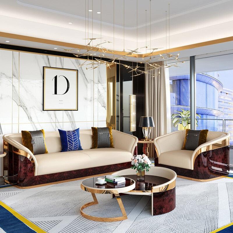 Lixra Modern Polished Wooden Leather Sofa Set