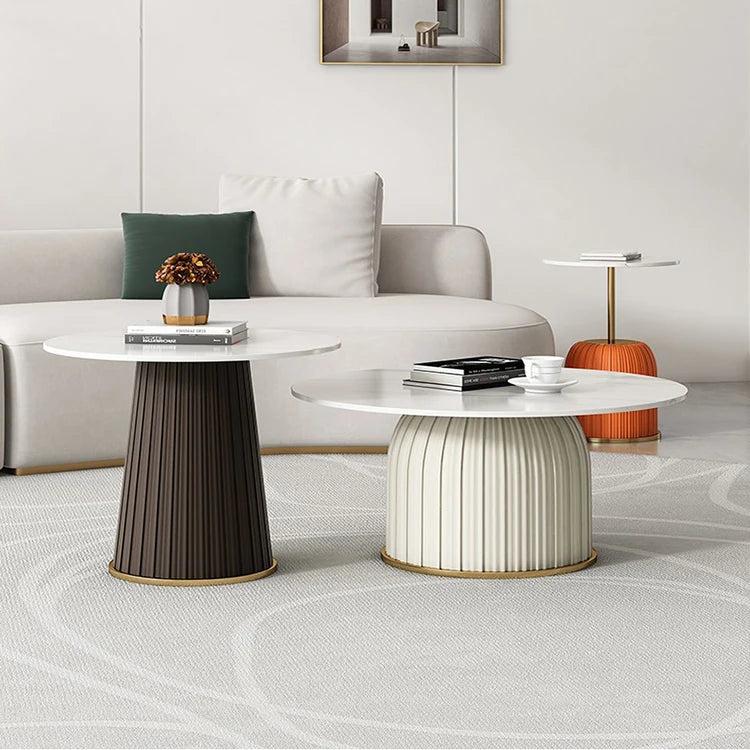 Lixra Modern Round Coffee Table With Side Table