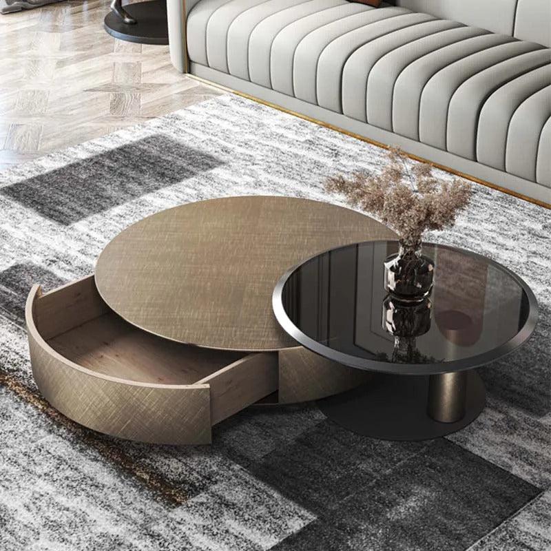 Lixra Modern Round Glass-Top Coffee Table