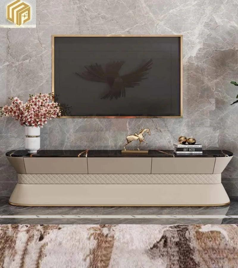 Lixra Modern TV Stand With Leather Upholstery
