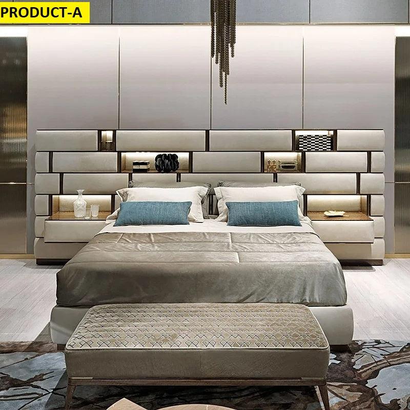 Lixra Modern Velvet Fabric Bed With Wall Panels