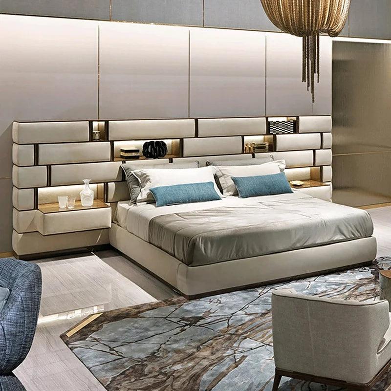 lixra Modern Velvet Fabric Bed with Wall Panels