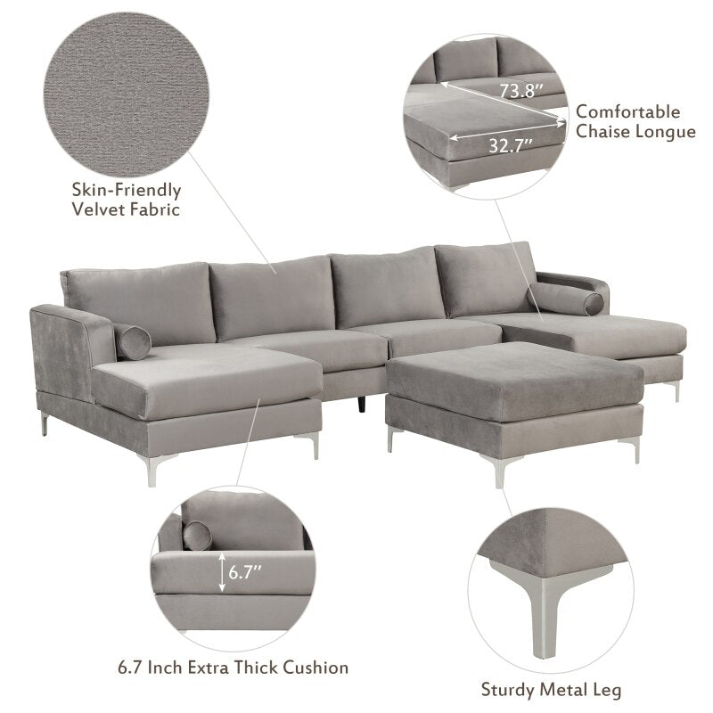 Lixra Modern Velvet Sectional Sofa Set
