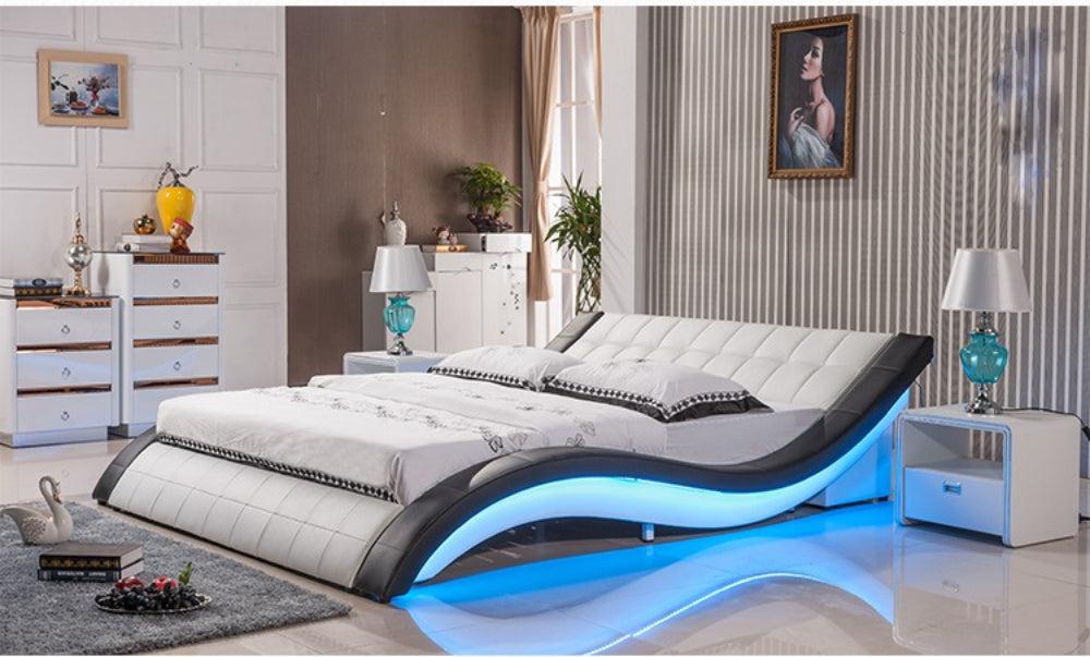 Lixra Modern Wave Design LED Leather Bed
