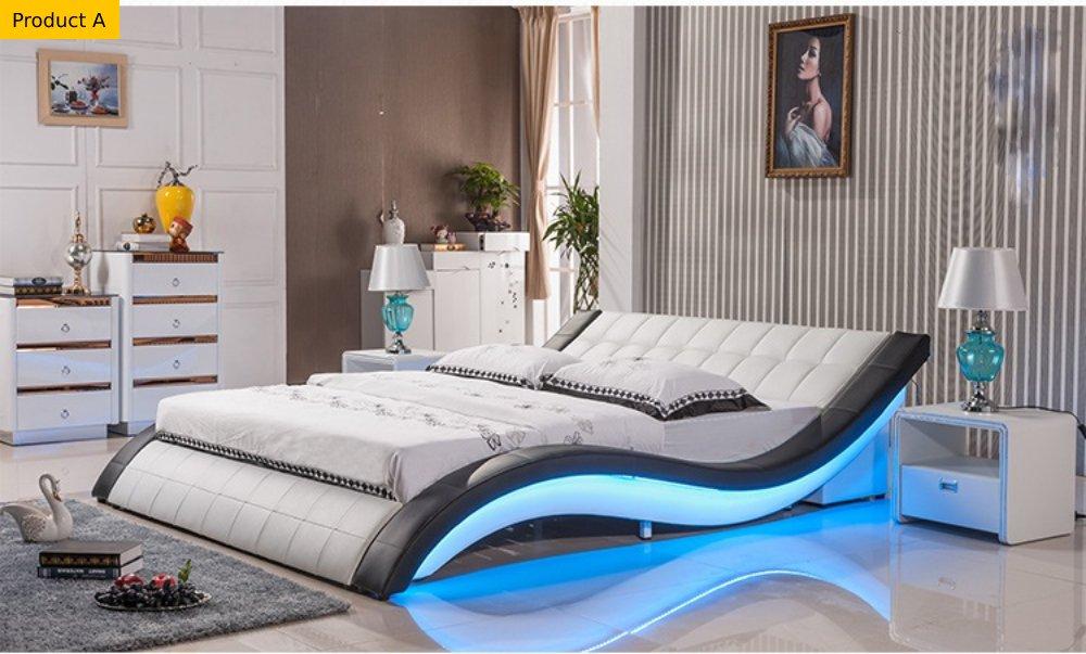 Lixra Modern Wave Design LED Leather Bed