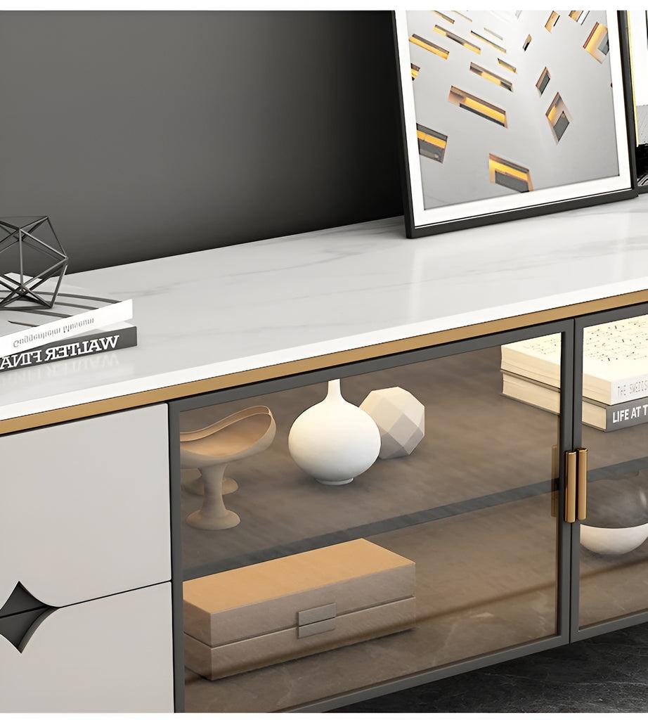 Lixra Modern White Marble Top LED TV Stand