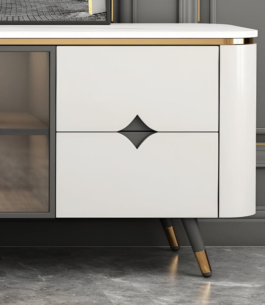 Lixra Modern White Marble Top LED TV Stand