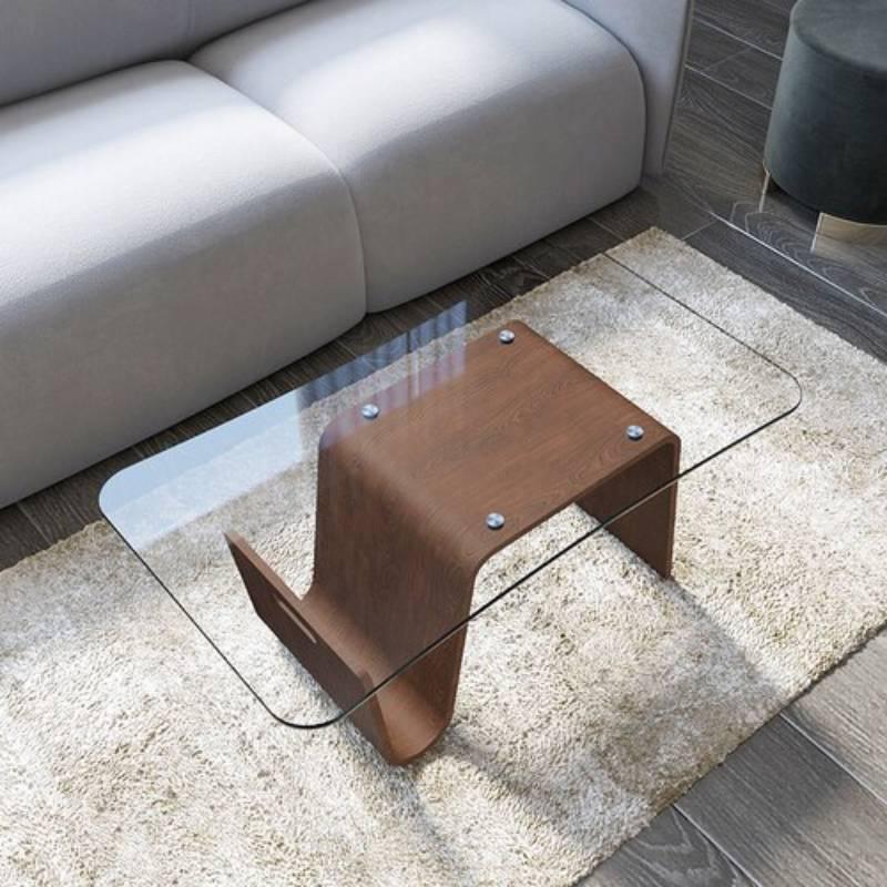Lixra Modern Wood Coffee Table With Glass Top
