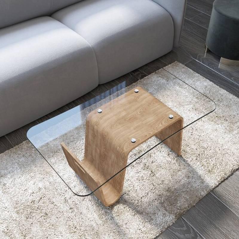 Lixra Modern Wood Coffee Table With Glass Top