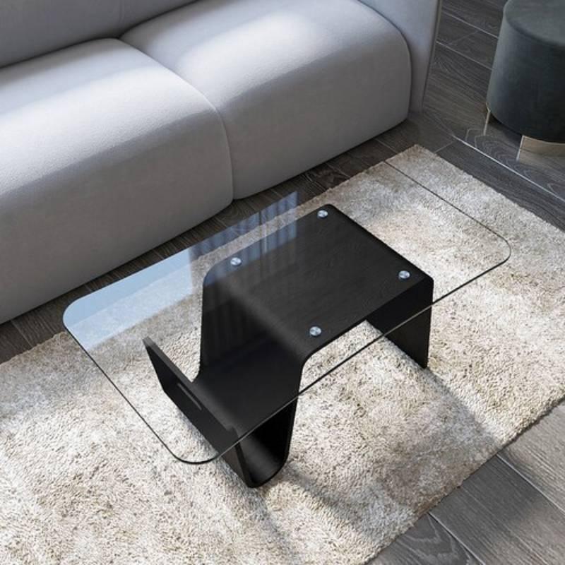 lixra Modern Wood Coffee Table with Glass Top