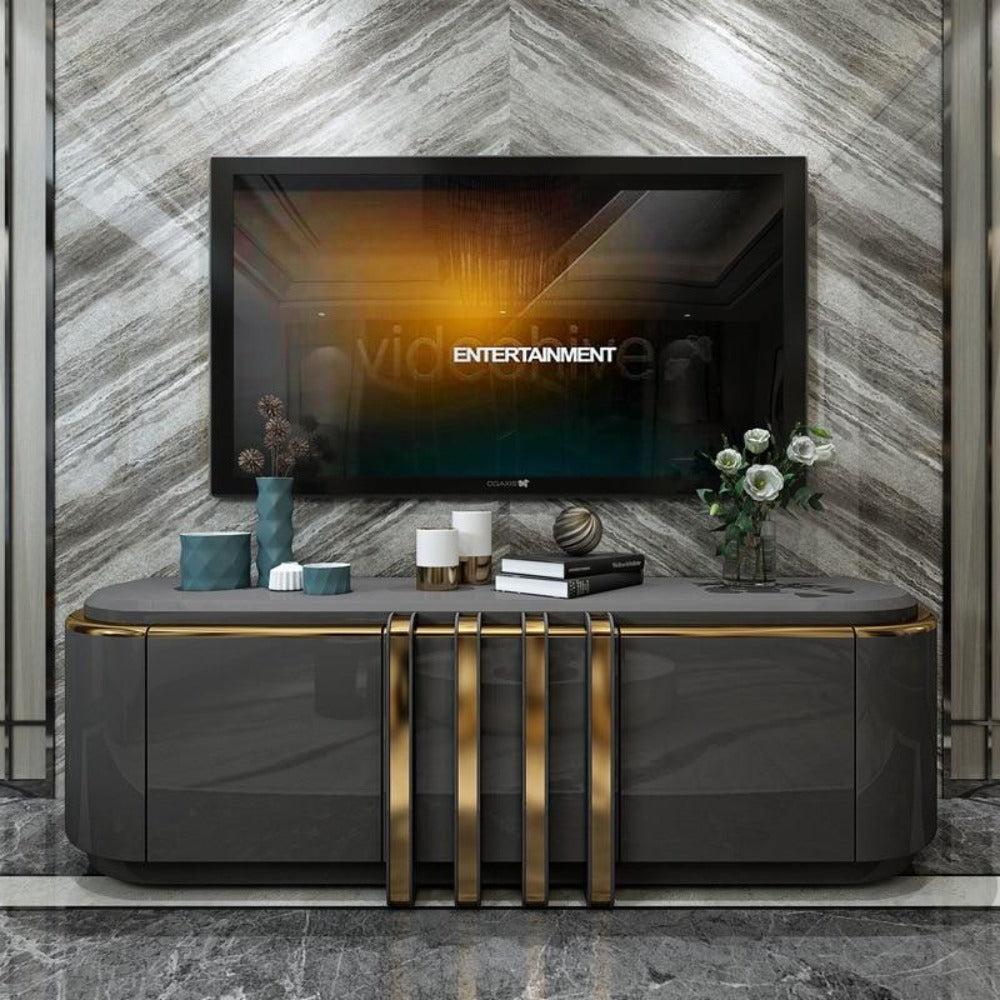 lixra Modern Wood Curved Luxury Tv Stand