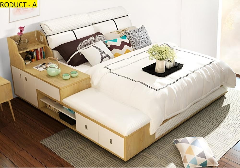 Lixra Modern Wooden Leather Bed With Drawers