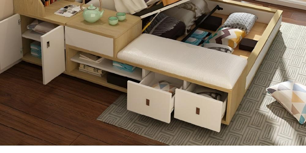 Lixra Modern Wooden Leather Bed With Drawers