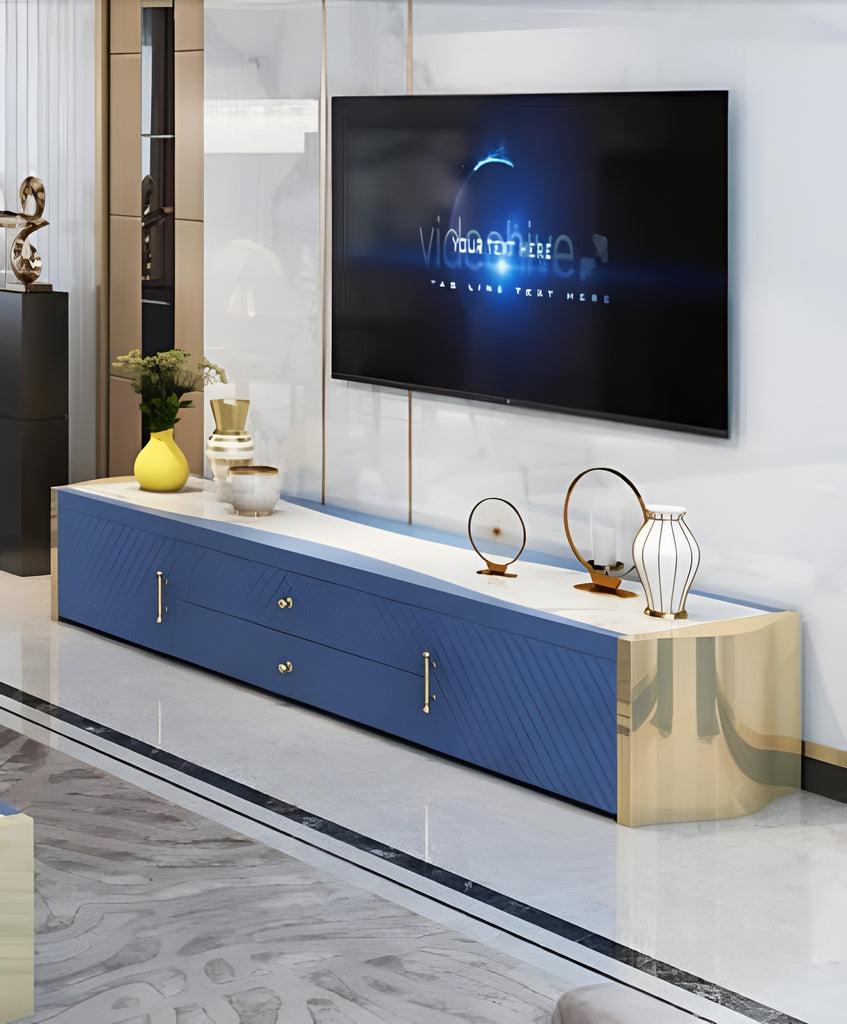 Lixra Modern Wooden TV Stand With Gold Accents