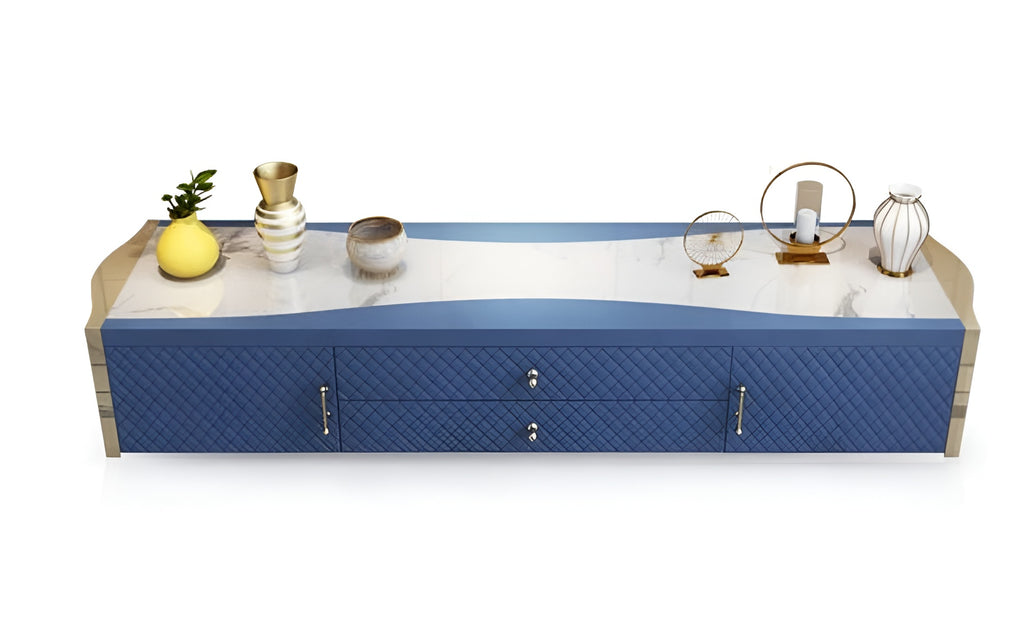 Lixra Modern Wooden TV Stand With Gold Accents