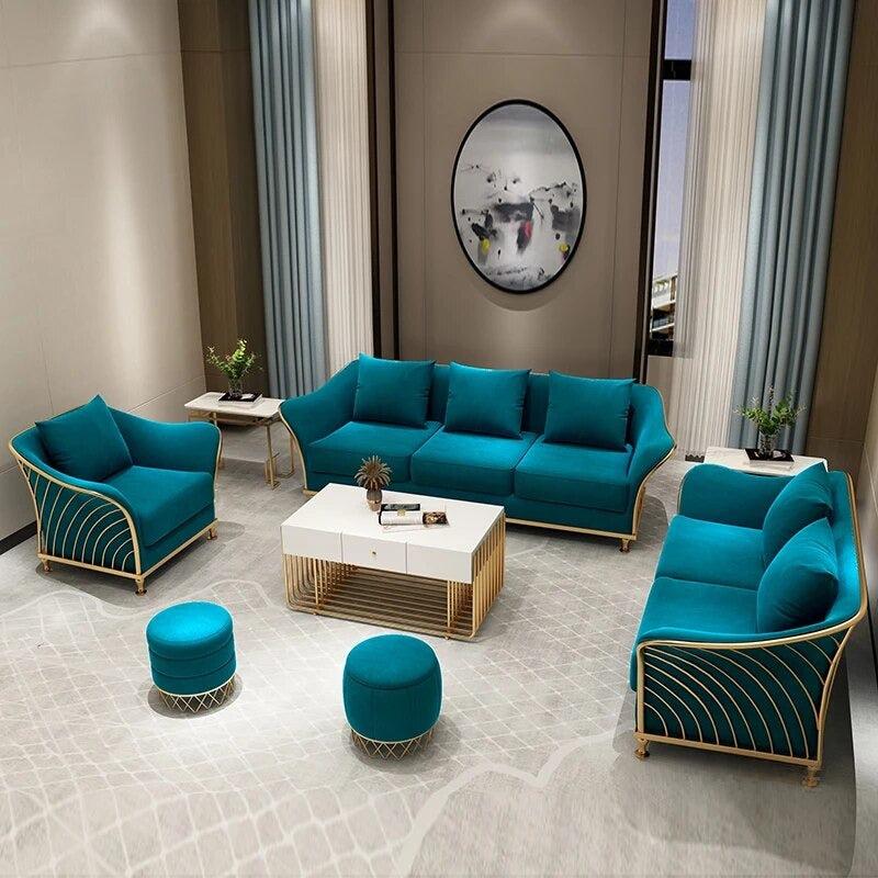 lixra Modernized Metallic Accents Fabric Sofa Set