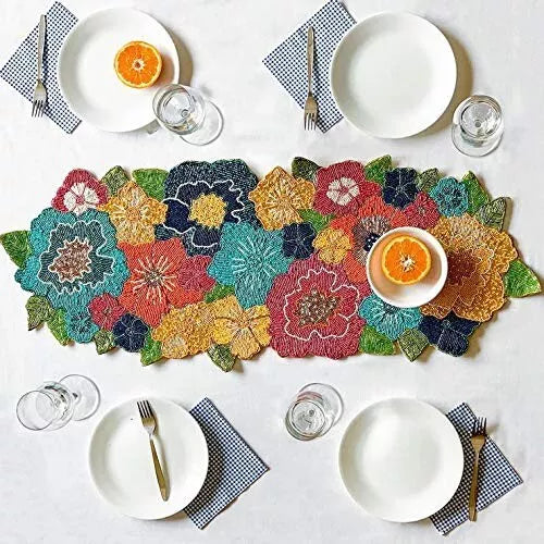 Lixra Multi-Color Floral Beaded Table Runner
