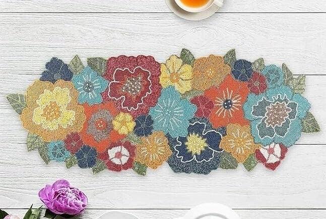 Lixra Multi-Color Floral Beaded Table Runner
