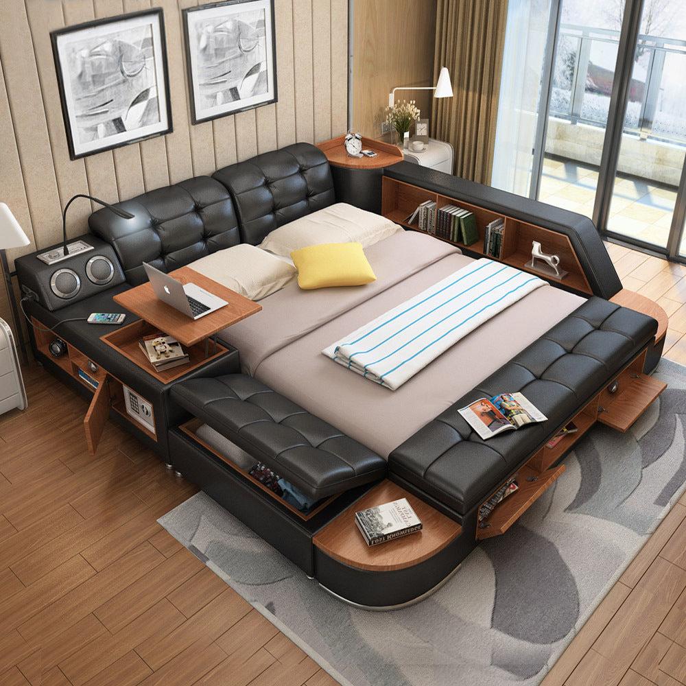 Lixra Multi-functional Button-Tufted Leather Bed