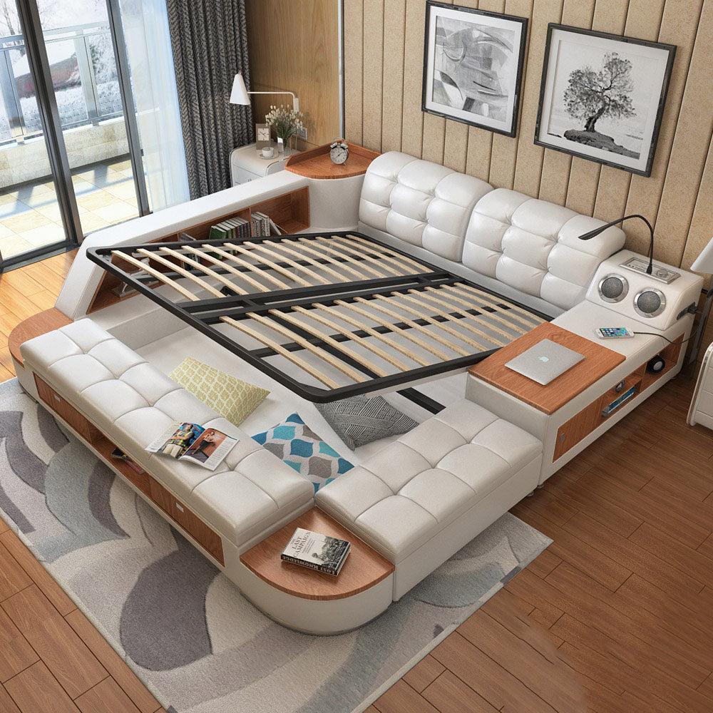 Lixra Multi-functional Button-Tufted Leather Bed