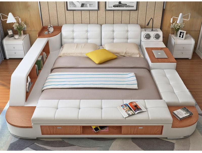 Lixra Multi-functional Button-Tufted Leather Bed