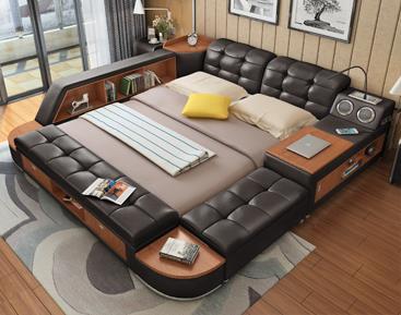 lixra Multi-functional Button-Tufted Leather Bed