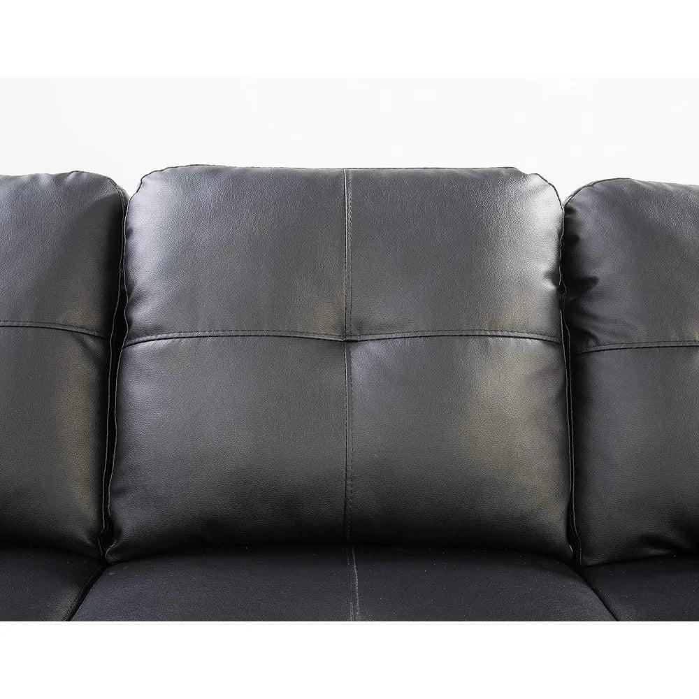 Lixra Nail-Trim Design Leather Sectional Sofa