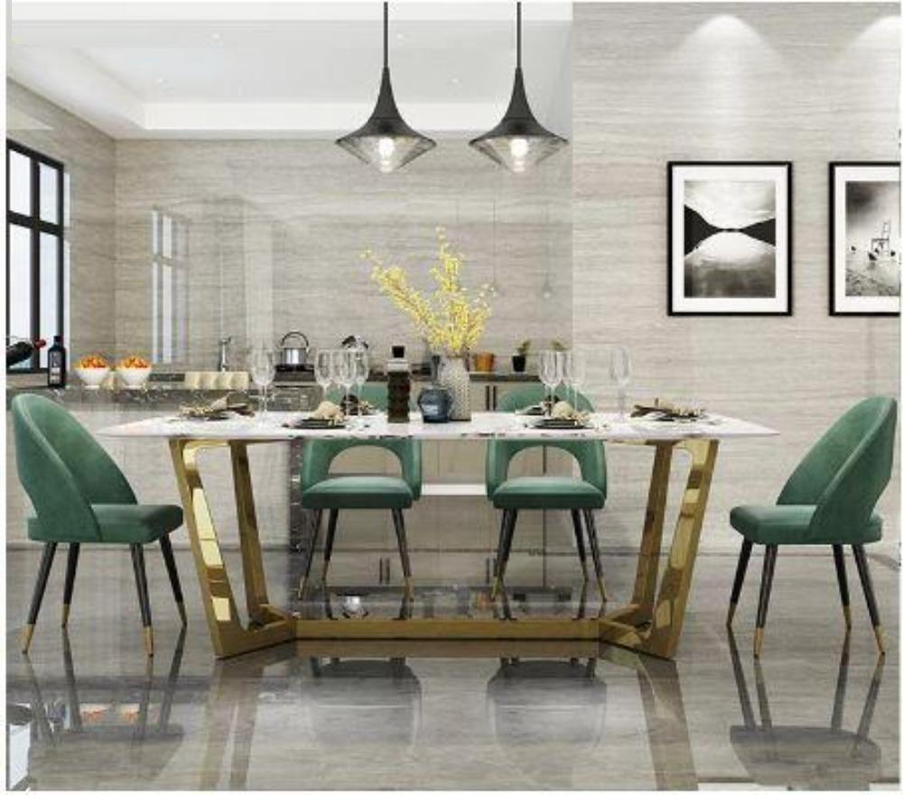 Lixra Nordic Glossy Marble Dining Table-Set