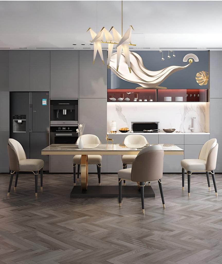 lixra Nordic Golden Finish Dining Table Set