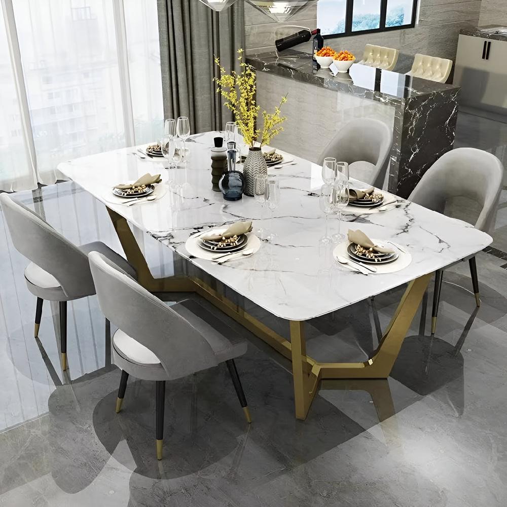 Lixra Nordic Light Marble Dining Table Set