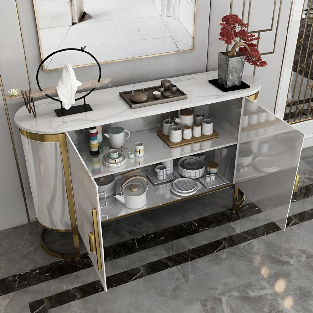 Lixra Nordic Style Marble-Top White Buffet Table