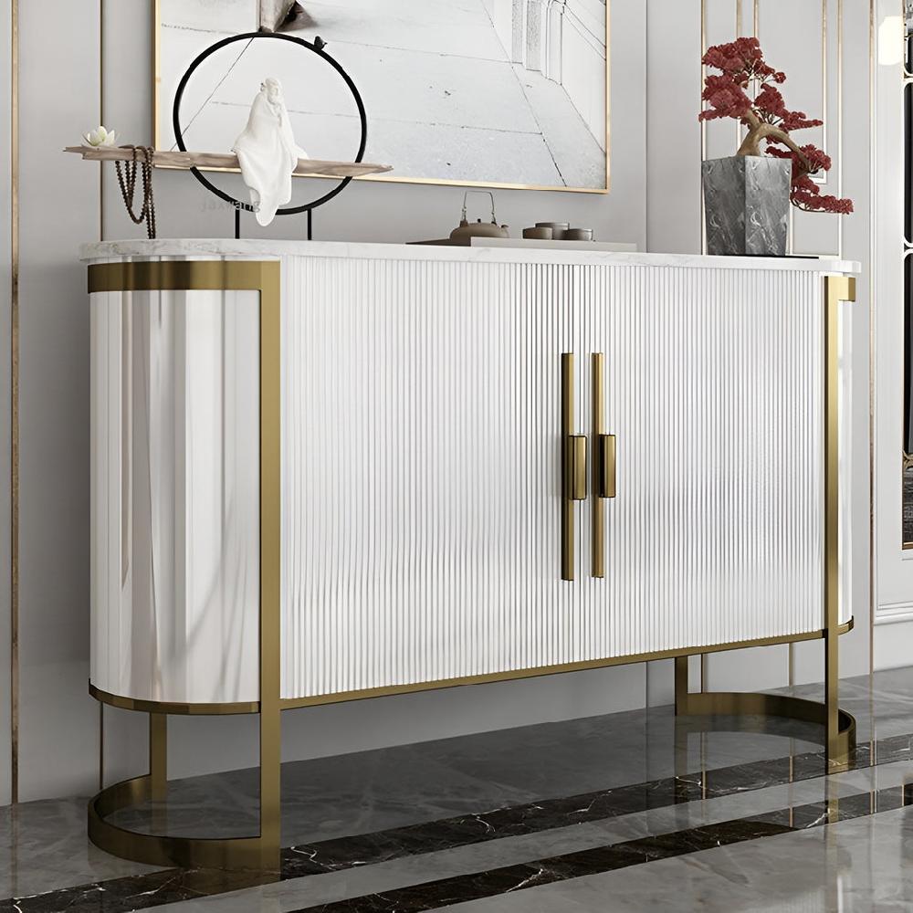 lixra Nordic Style Marble-Top White Buffet Table