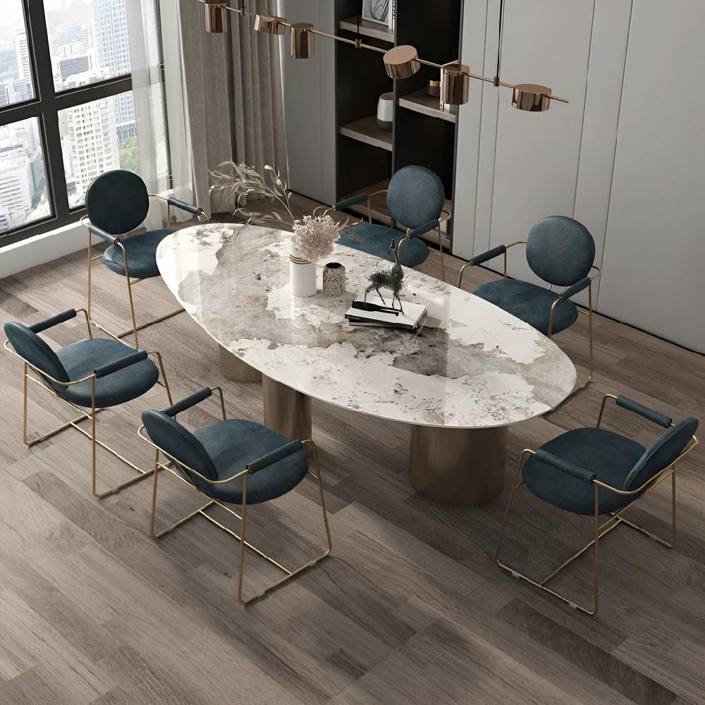 Lixra Oval Marble Geometric Dining Table Set