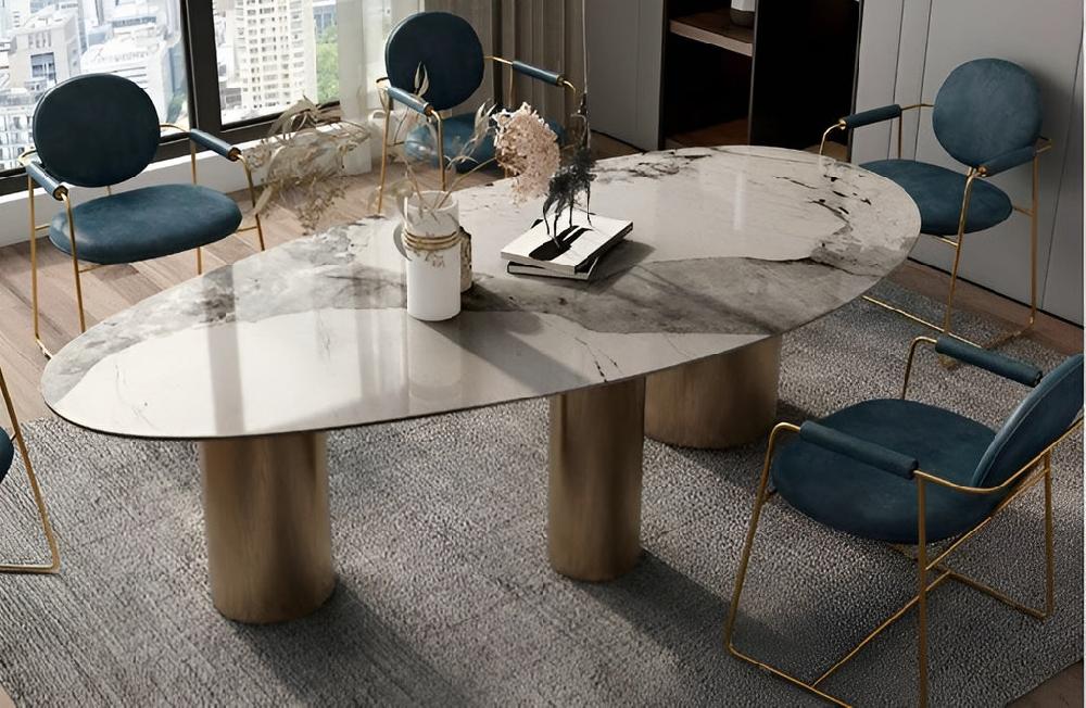 Lixra Oval Marble Geometric Dining Table Set