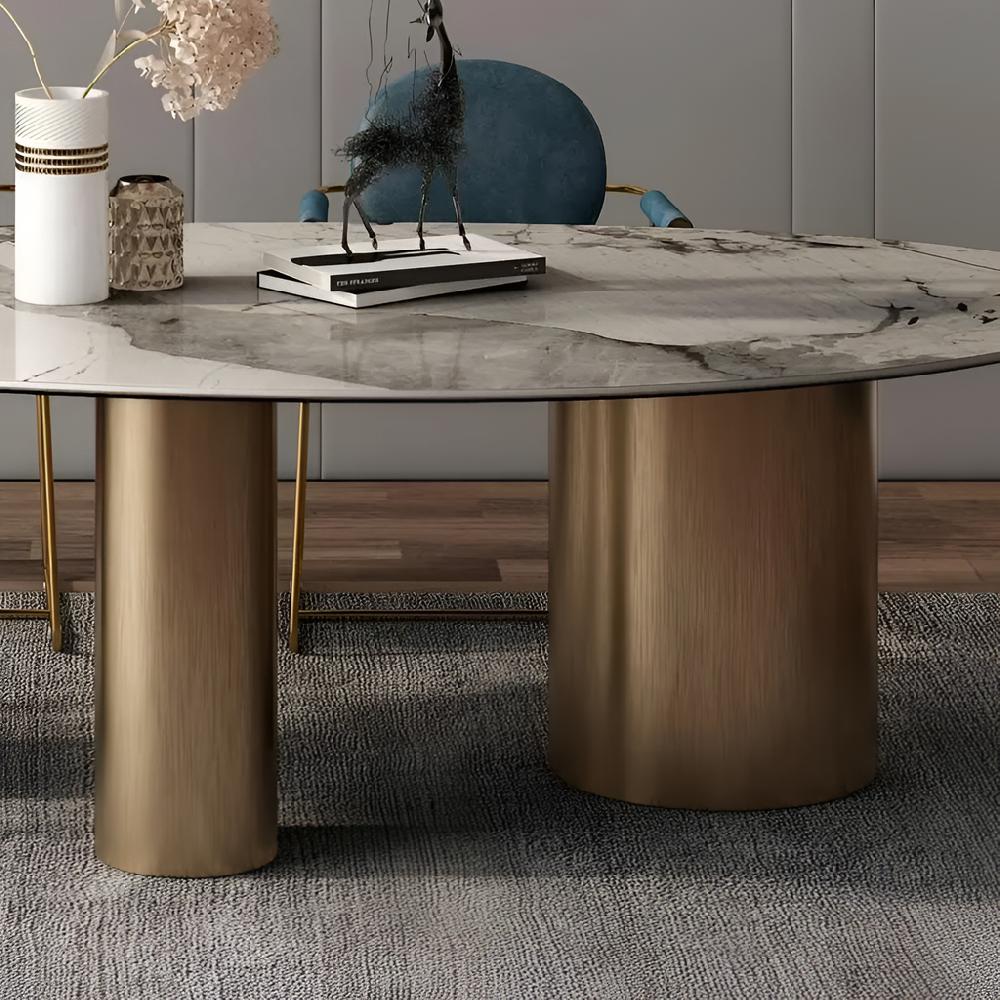 Lixra Oval Marble Geometric Dining Table Set