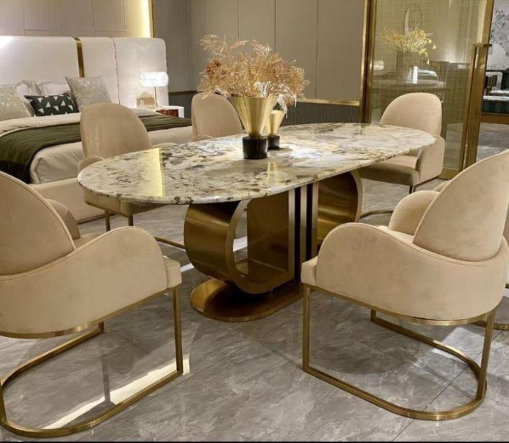lixra Oval Shaped Marble Dining Table Set