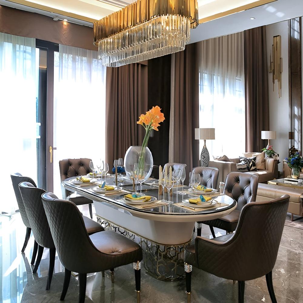 Lixra Palatial Marble Ellipse Dining Table Set