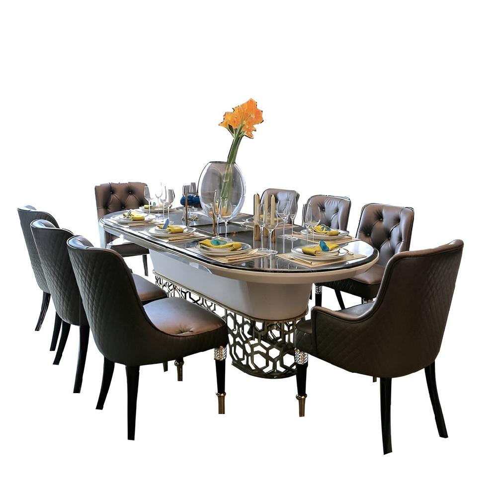 Lixra Palatial Marble Ellipse Dining Table Set