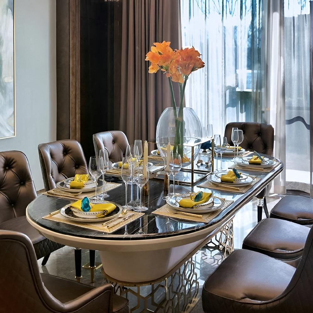 Lixra Palatial Marble Ellipse Dining Table Set